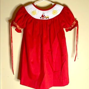 Christmas Smocked Bishop Dress Kneeling Santa 12m